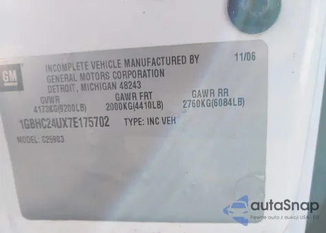 2007 Chevrolet Silverado 2500Hd Classic Work Truck from USA, damaged, VIN 1GBHC24UX7E175702